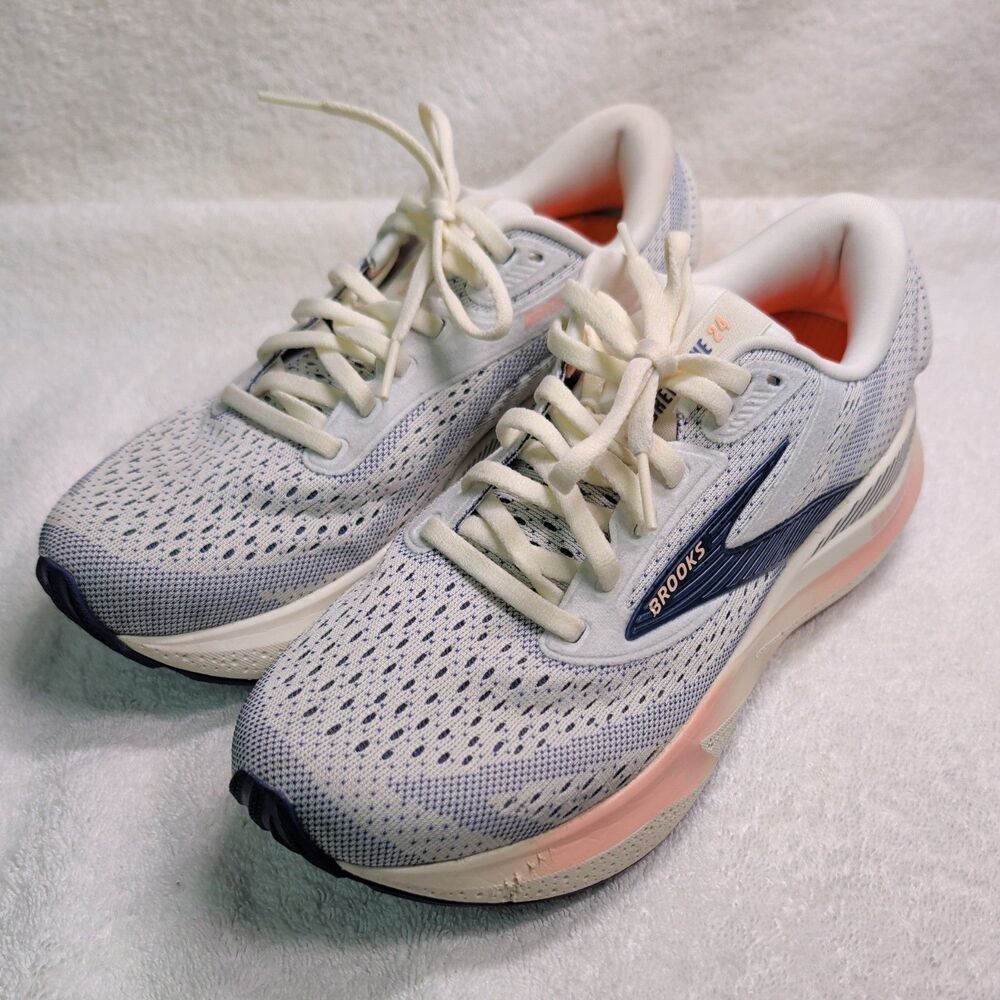 Women's Brooks Adrenaline GTS 24, Grey/Blue Ribbon/Peach, 7.5 B Medium US
